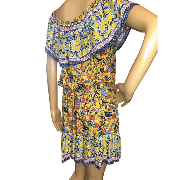 Cato Womens Off The Shoulder Romper Medium Yellow Floral Hippie Boho Retro - Picture 3 of 6